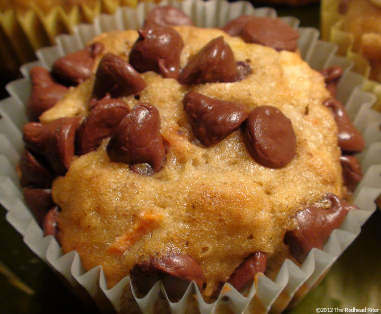 Melted chocolate chips on top the muffin