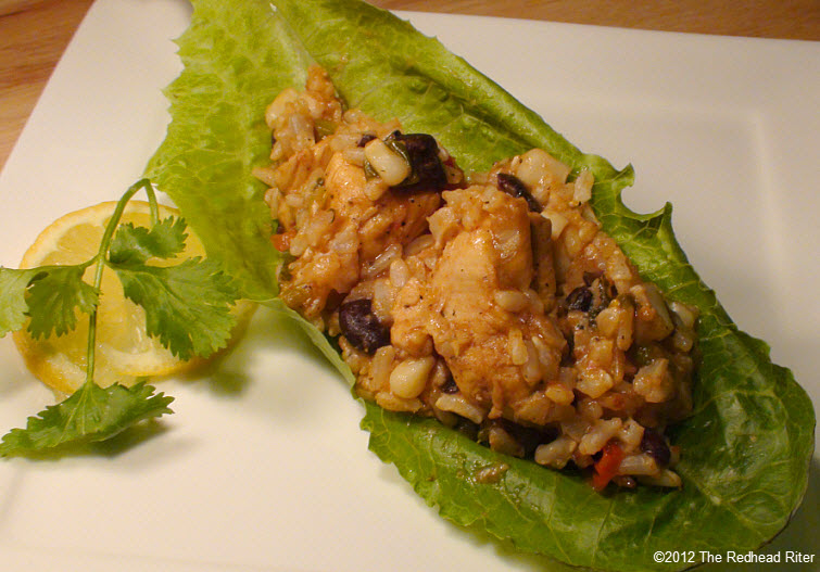 chicken mixture on lettuce leaf 25